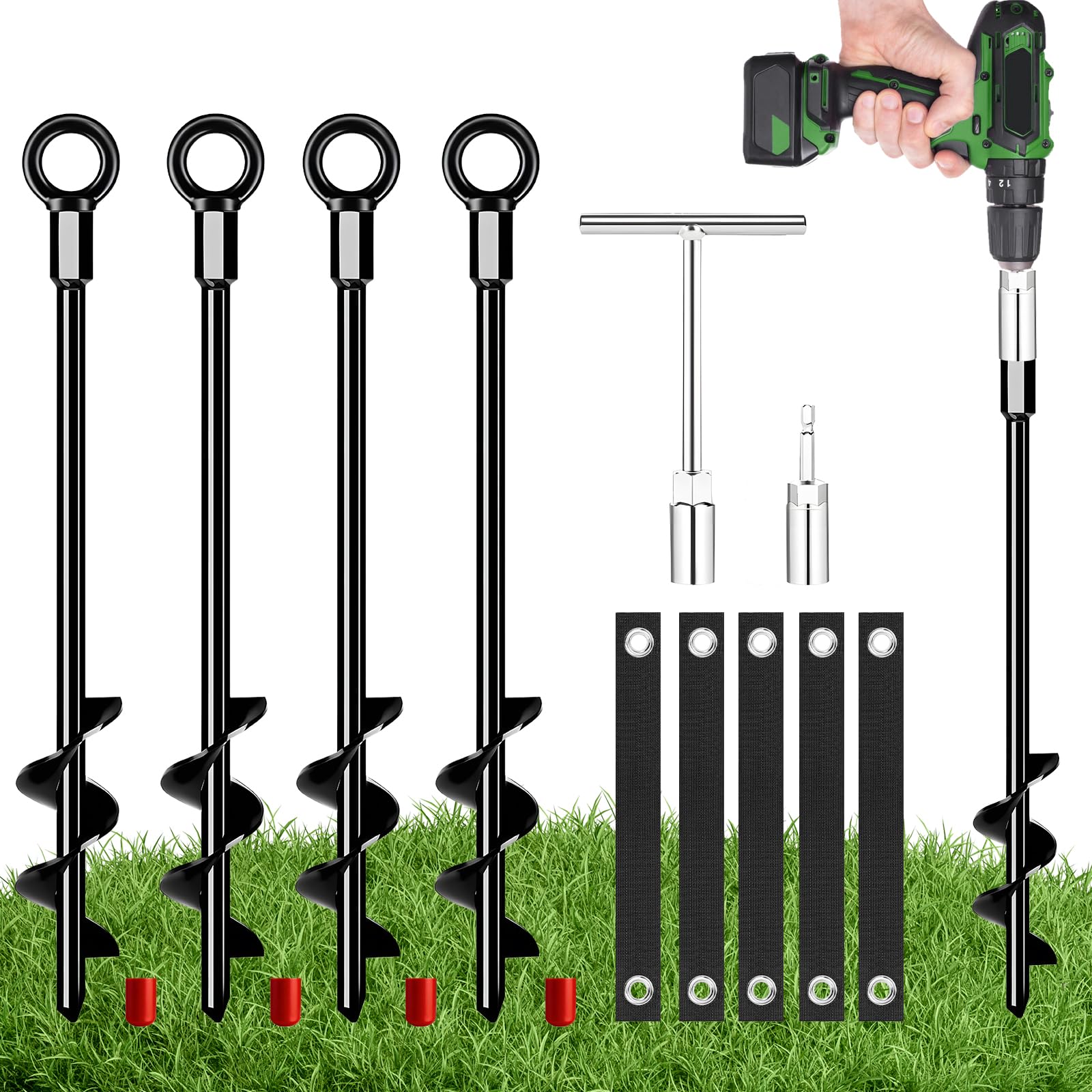 Bodenanker zum Eindrehen, Erdanker aus Stahl 45,9 cm – Robuste Bodenanker für Trampolin, Zelt, Schaukel & Markise, Wind- und rostbeständig, ideal für Garten & Camping