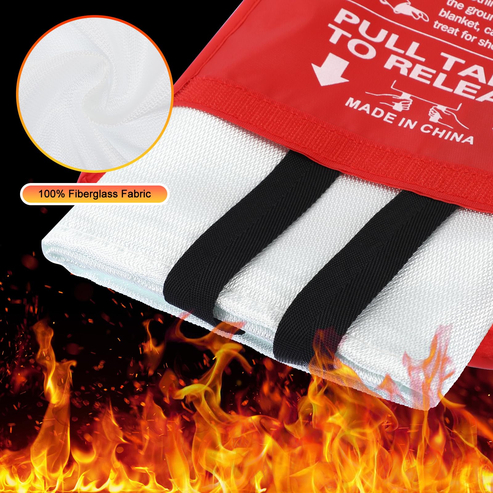 Macarrie Manta ignífuga con ganchos y guantes de 39.3 x 39.3 pulgadas, manta ignífuga de emergencia para el hogar, manta ignífuga de fibra de vidrio, ignífuga, seguridad de supervivencia, cocina,