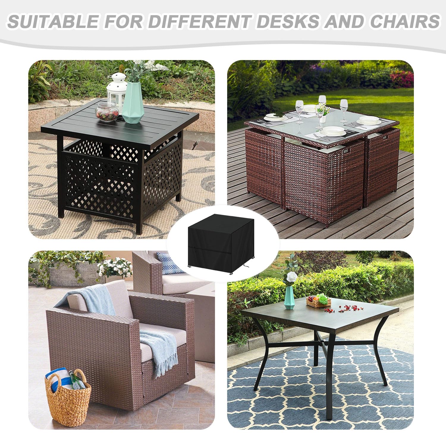 Copertura Mobile Esterno 90x90x90cm Telo Copertura Tavolo Esterno Quadrato Copritavolo Esterno Impermeabile Copertura Protettive per Mobili da Giardino Anti-UV Copri Poltrona da Esterno