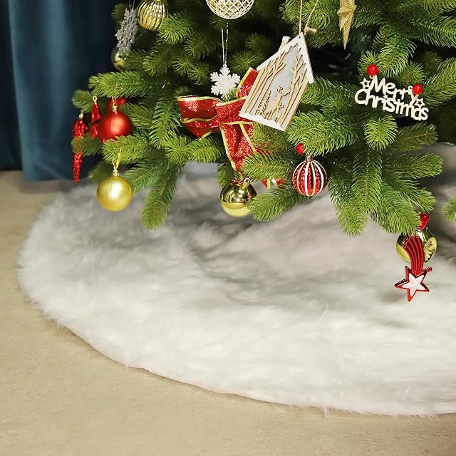 SALCAR Christmas Tree Skirts, White Plush Xmas Tree Skirt, thickened double layer white christmas tree skirt for Christmas Party Holiday Home Decorations 36inch/ 90cm