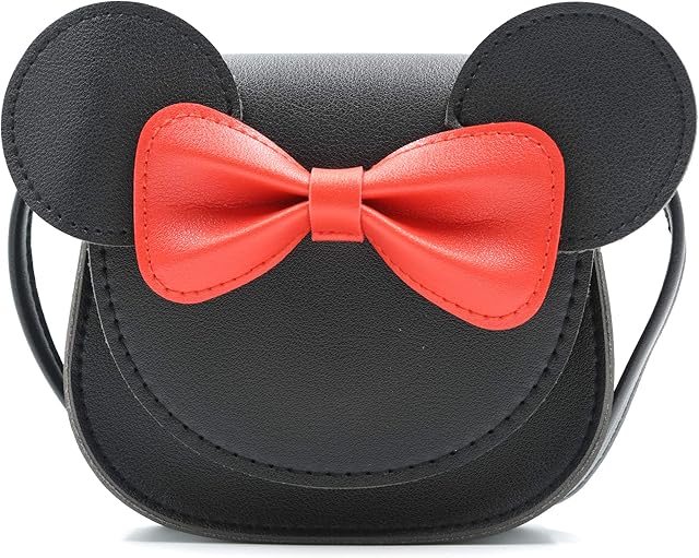 QiMing Little Mouse Ear Bow Crossbody Purse,PU Shoulder Handbag for Kids Girls Toddlers