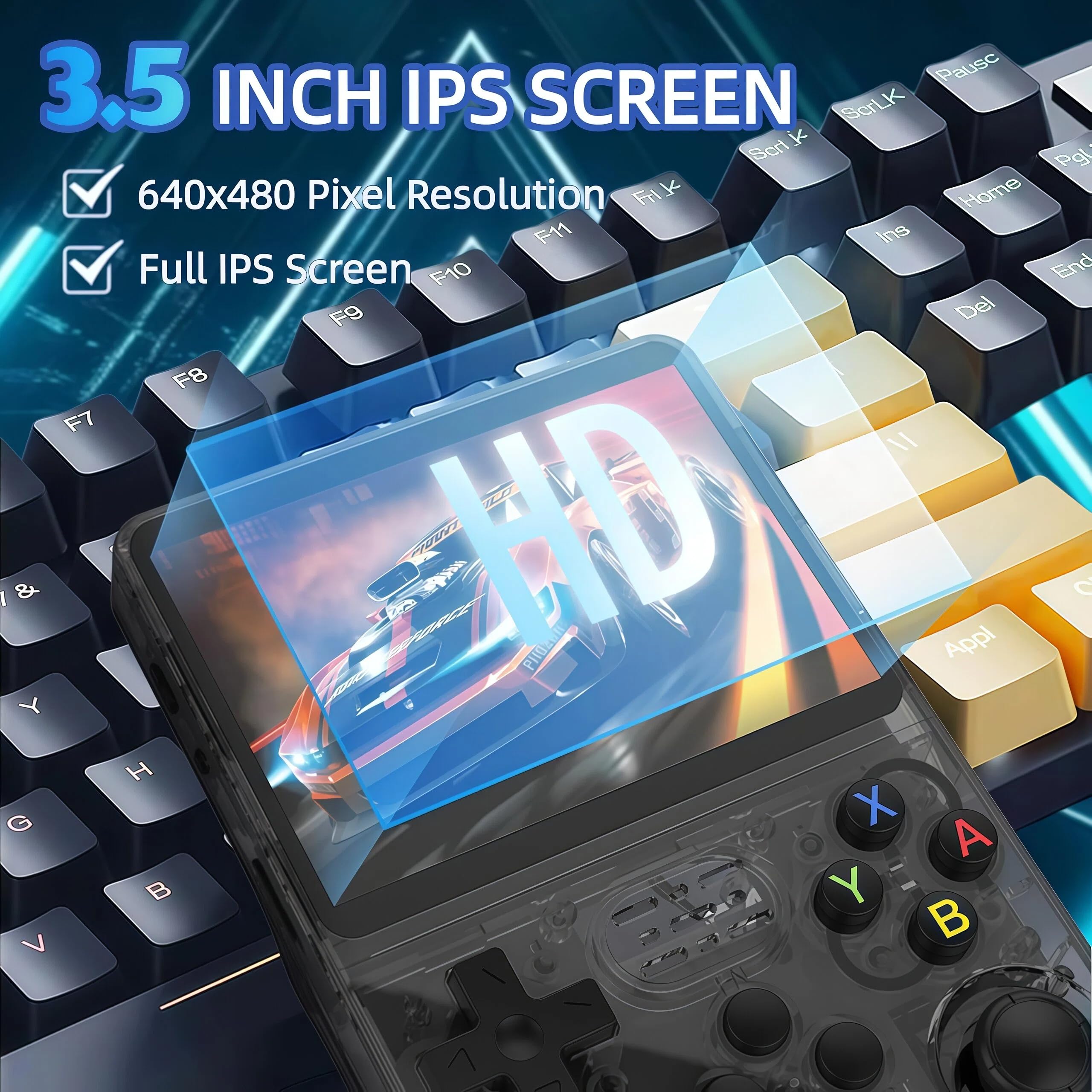 R36S Retro Handheld Game Console,3.5" IPS Screen Retro Gaming Console,Built-in 64G TF Card ,3500mAh Battery,Portable Gaming Player for Life-Transparent Black — view 6