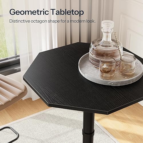 Miniatura 6 de HOOBRO Mesa de bar negra, mesa de pub moderna con base de metal resistente, mesa de cóctel octogonal de altura de barra, para cocina, sala de estar,