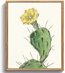 crmotu Vintage Framed Wall Art, Cactus Floral Botanical Prints, Tropical Plant Canvas Pictures, Minimalist Yellow Flower Wall Decor Living Room Bathroom Bedroom, Rustic Farmhouse Decor, 12x16inch