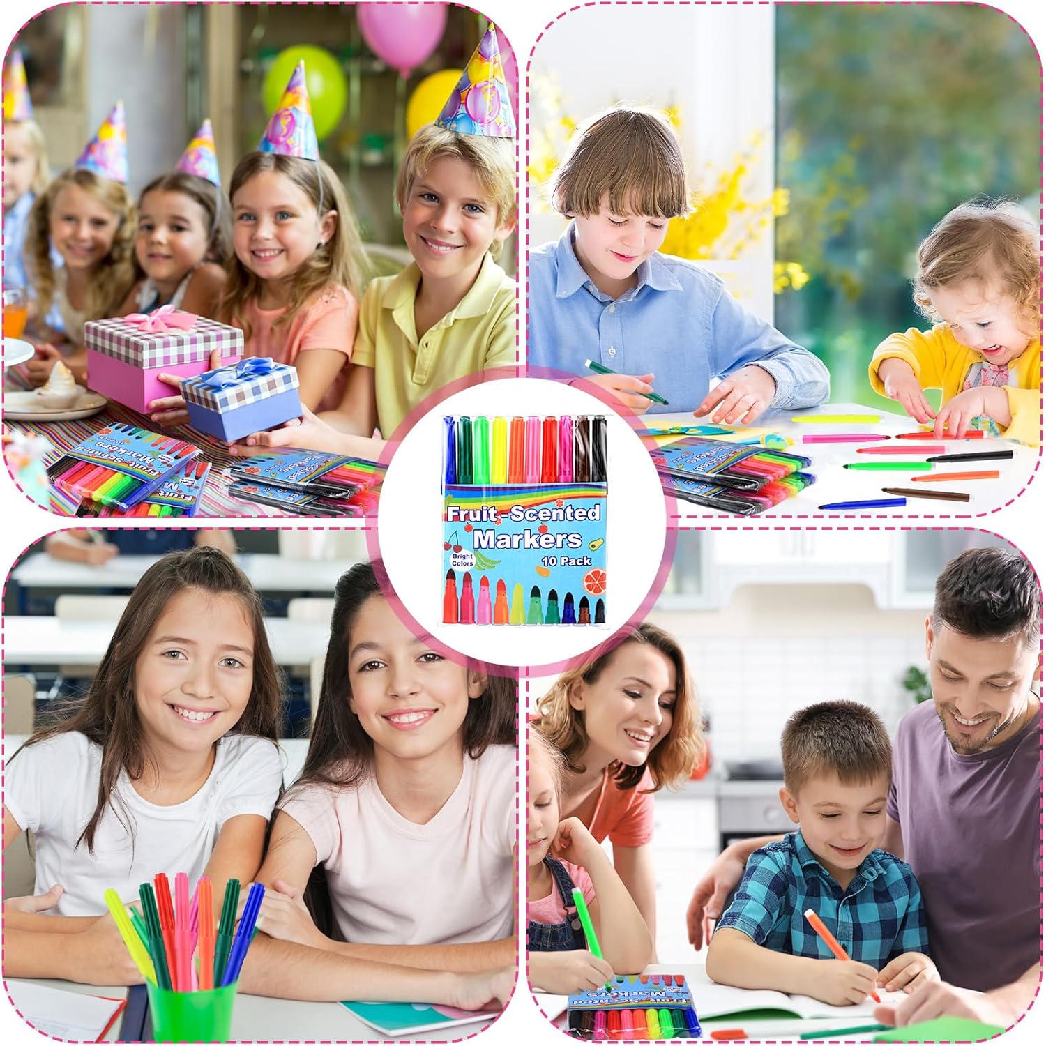 16 Pack Fruit Scented Washable Markers Bulk, 160 Count 5.2 Inch Coloring Markers, 10 Colors Art Supplies Birthday Gifts Must Haves and Reward