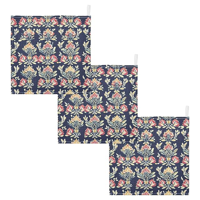 YETTASBIN Indian Floral Muslin Baby Hand Washcloths Soft Cotton Bath Face Towel 4 Layers Extra Absorbent Feeding Burp