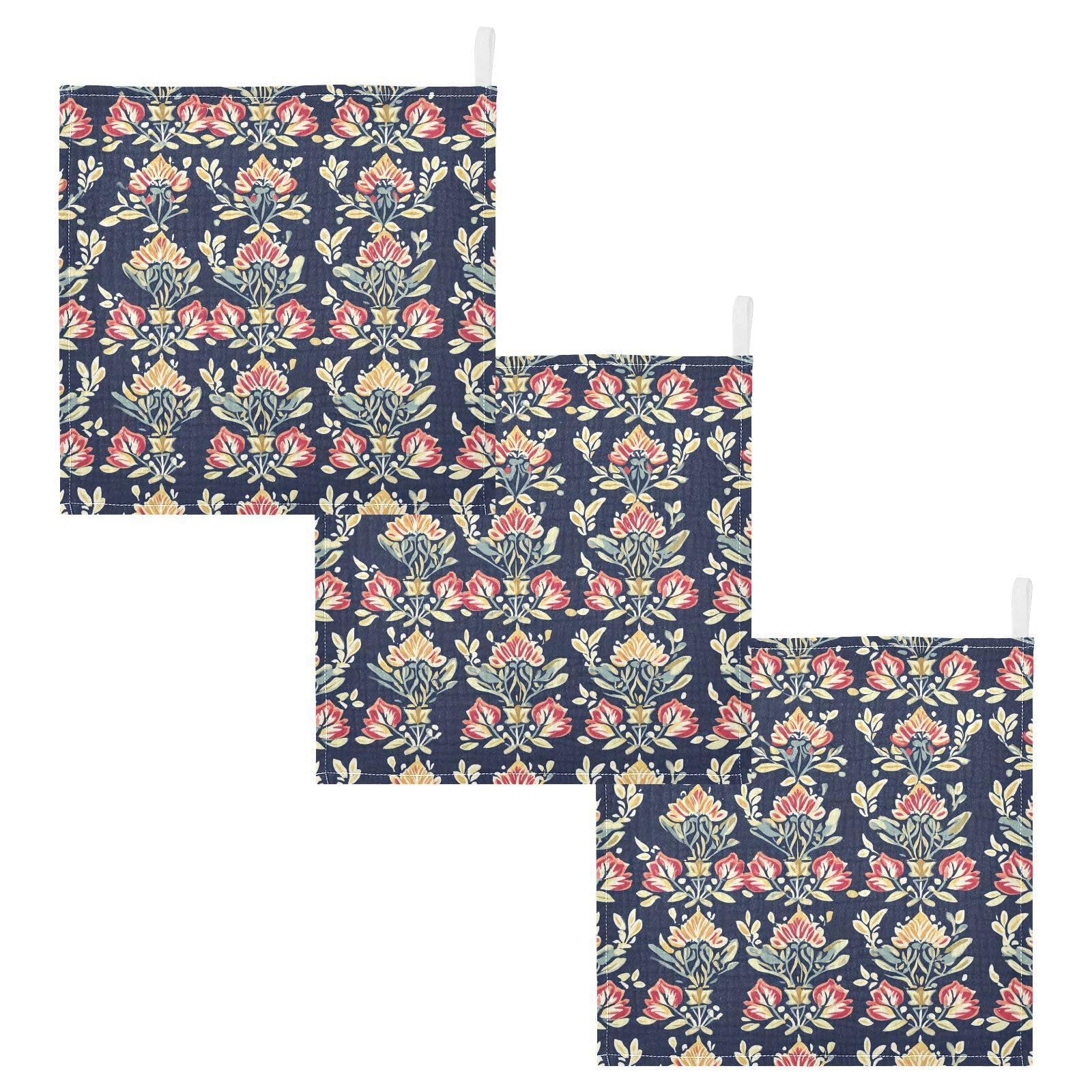 YETTASBIN Indian Floral Muslin Baby Hand Washcloths Soft Cotton Bath Face Towel 4 Layers Extra Absorbent Feeding Burp