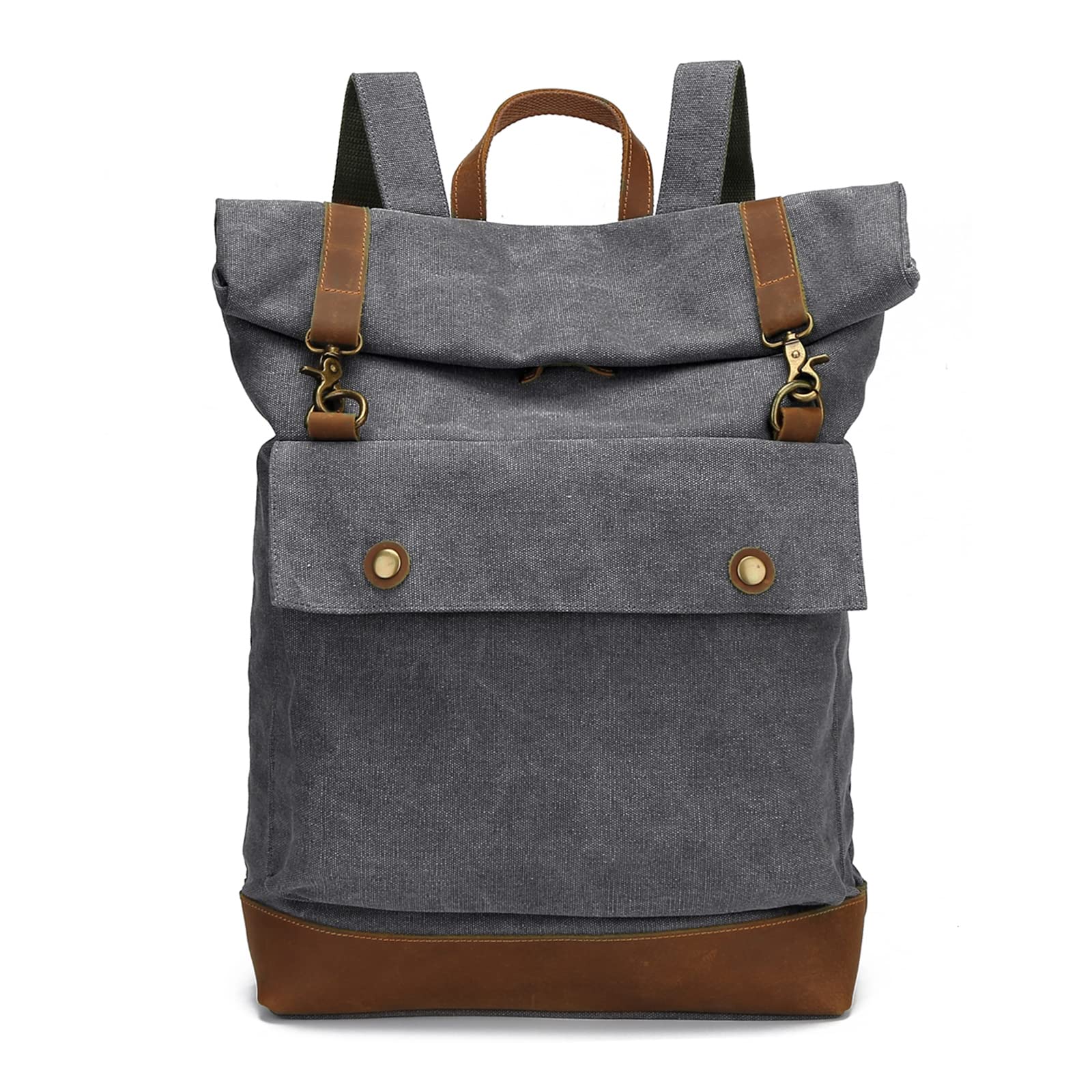 FANDARE Retro Mochila Lienzo Mochila Roll-Top Bolsa para la Escuela Hombre Mujer Mochila Portatil 15.6 Pulgadas Negocio Trabajo Diario Viaje Daypacks