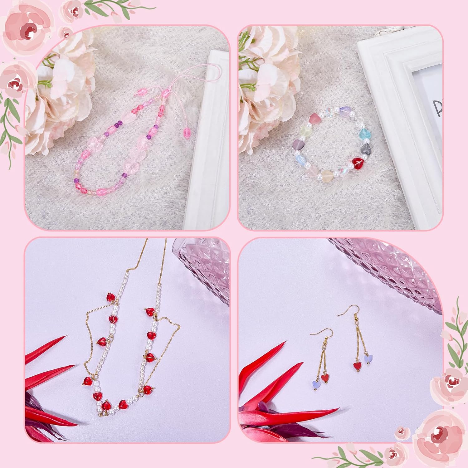 Ornaland 150 Pcs Glass Heart Beads for Jewelry Making Frosted Glass Spacer Beads for Bracelets Necklace Ornaments DIY Craft - Image 6