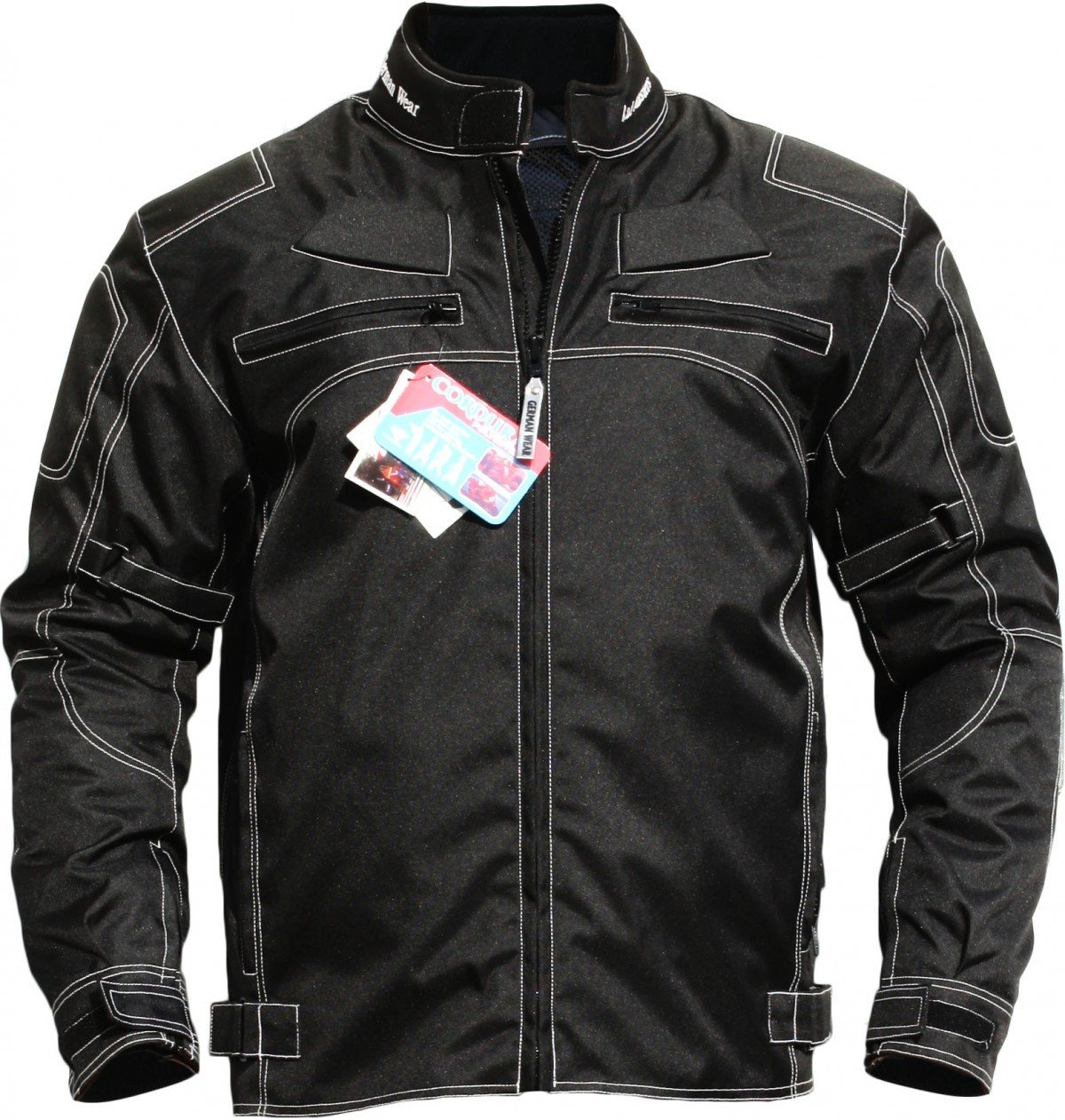 German Wear Herren Motorradjacke mit Protektoren, Textiljacke mit herausnehmbarem Innenfutter, winddicht, reflektierend, mehrlagig mit Taschen für Motorrad Touring, Schwarz