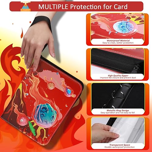 Miniatura 5 de Carpeta de tarjetas 4 bolsillos portátil para coleccionista de tarjetas con 50 fundas de hasta 400 tarjetas juego de cartas soporte para coleccionar