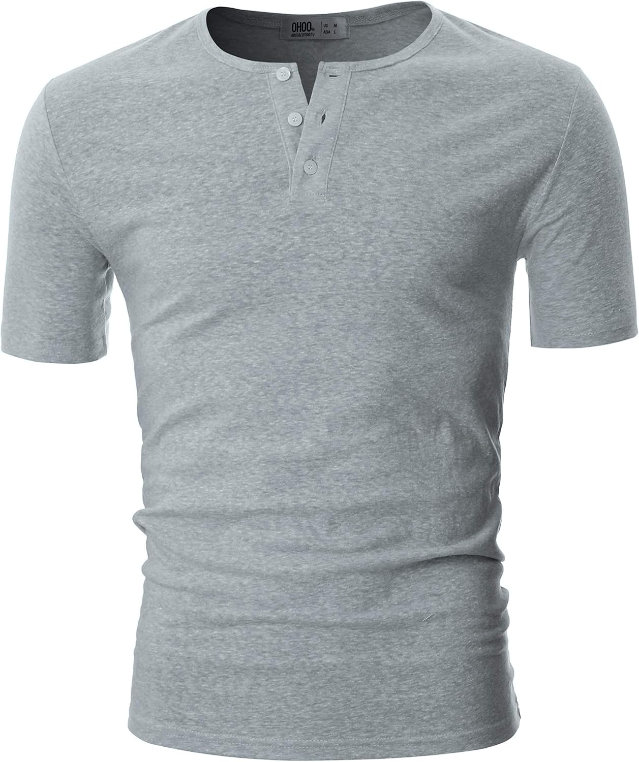 Ohoo Mens Slim Fit Casual Short Sleeve Placket Melange Color Fabric Cotton Henley T-Shirts