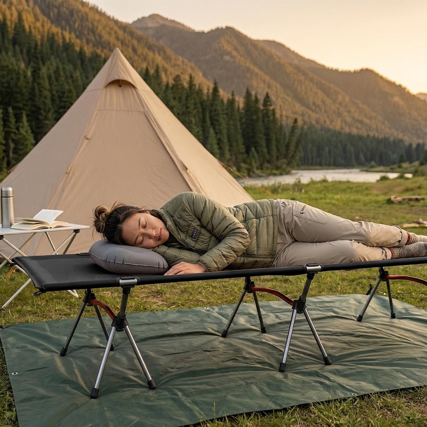 Campingbett Höhenverstellbares Backpacking-Bett mit Beinverlängerungen Ultraleichtes Klappbett für Camping, Wandern, Reisen