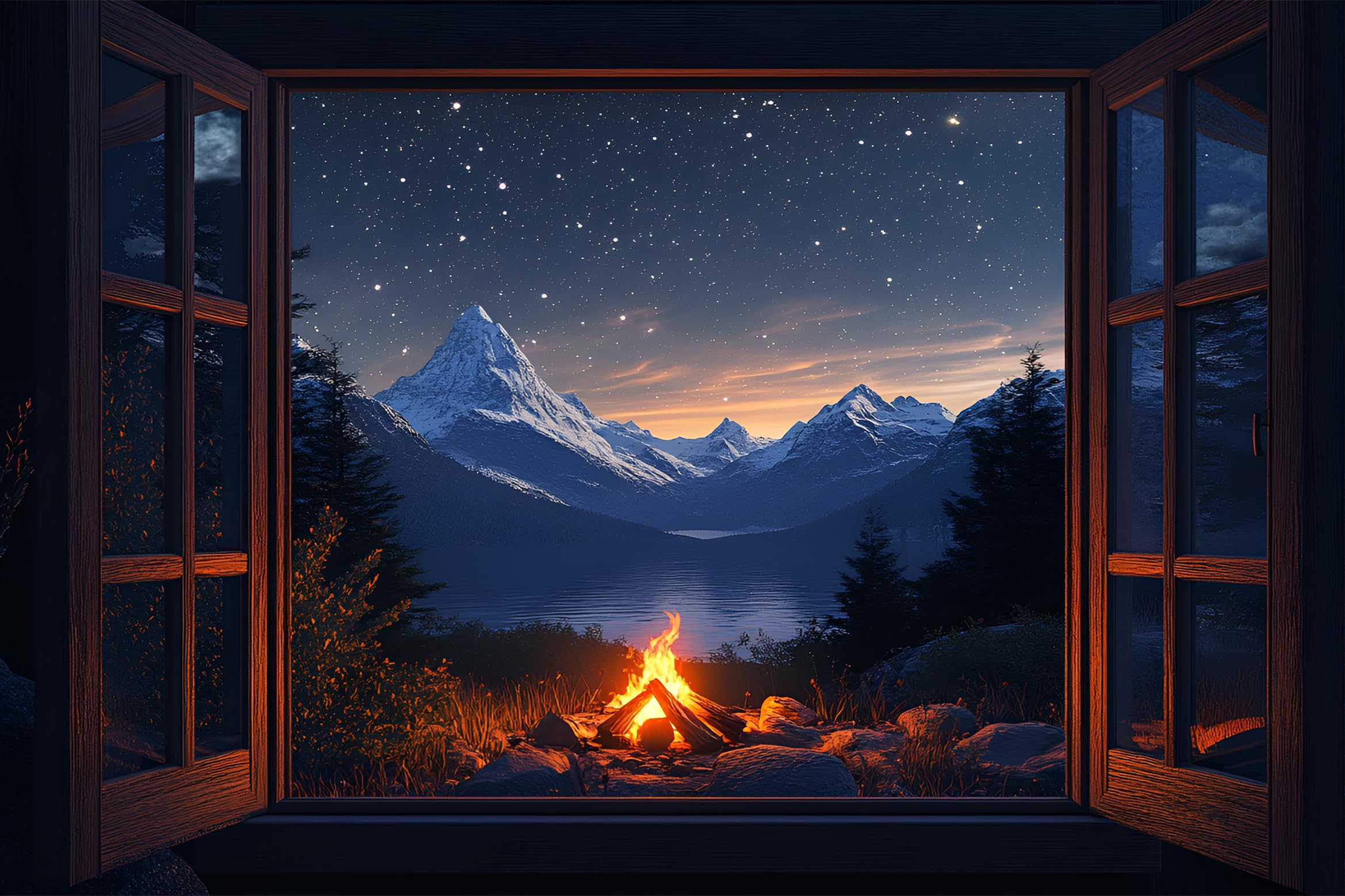 Sticker mural 3D montagne pour agrandir une petite pièce sans fenêtre