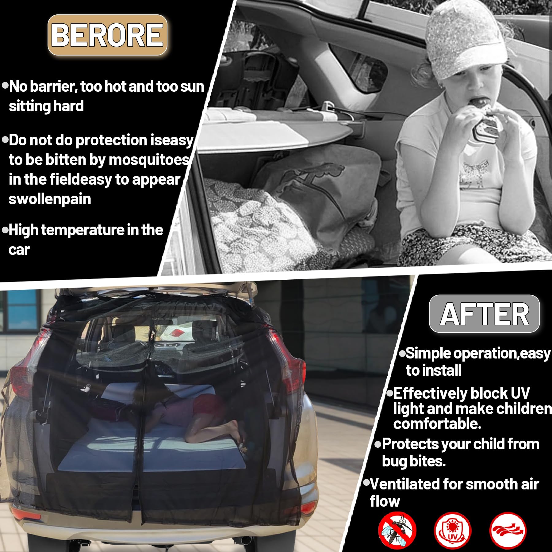 TZEKING Magnetic Mesh Truck Rear Door Screen, Sun Shade Curtains for Hatchback Cars Black Mesh Car Screen - Image 3
