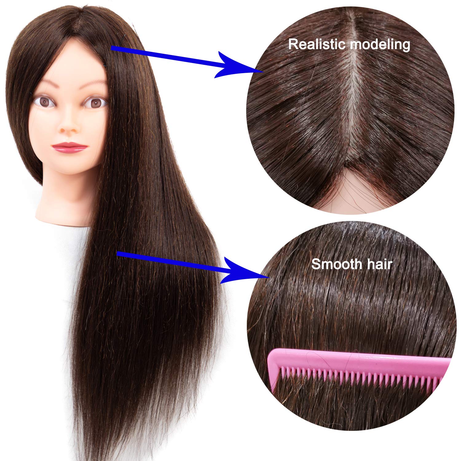 NAYOO Mannequin Head with Hair, 60% Real Hair Blend, Life-Size, Includes Table Clamp, Training mannequin head for Braiding & Styling Practice, Perfect for Beauty Students & Beginners