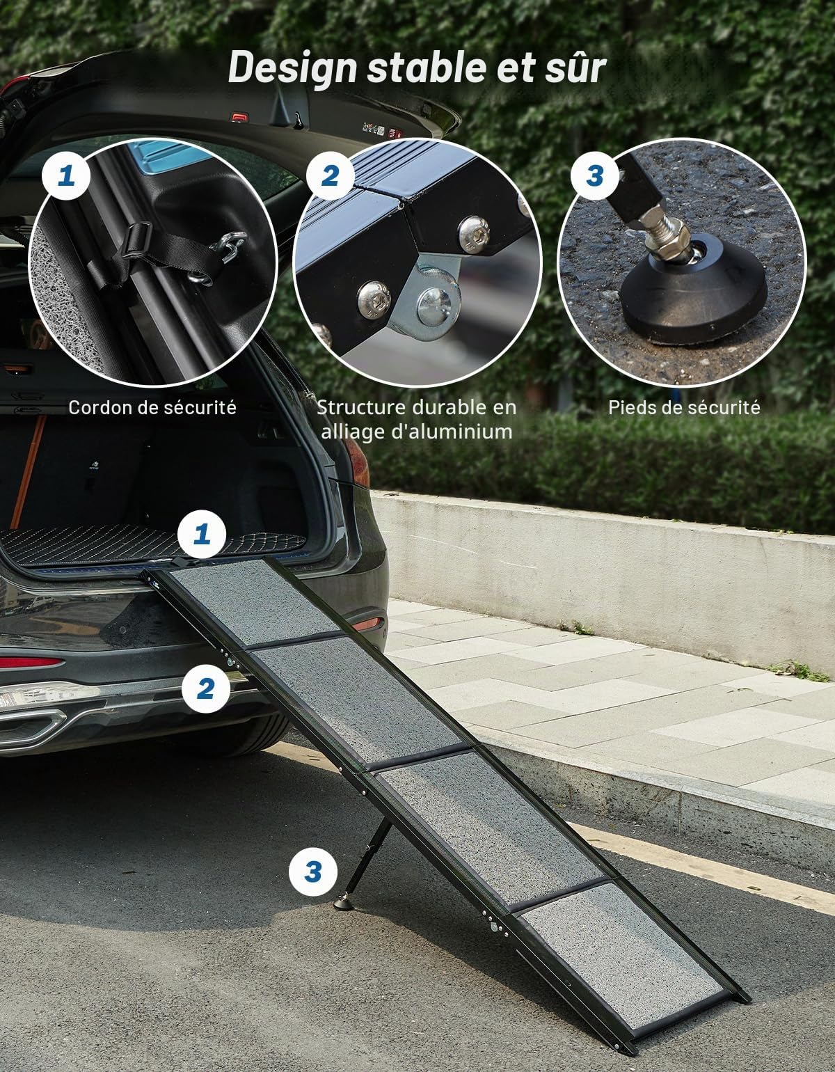 JOYTUTUS Rampe pour Chien Voiture Pliable,180 x 44 cm Charge Max.90 kg | Rampe Accès Voiture PVC Antidérapant Aluminium Léger pour SUV Camions, Convient aux Animaux de Compagnie de Toutes Tailles,