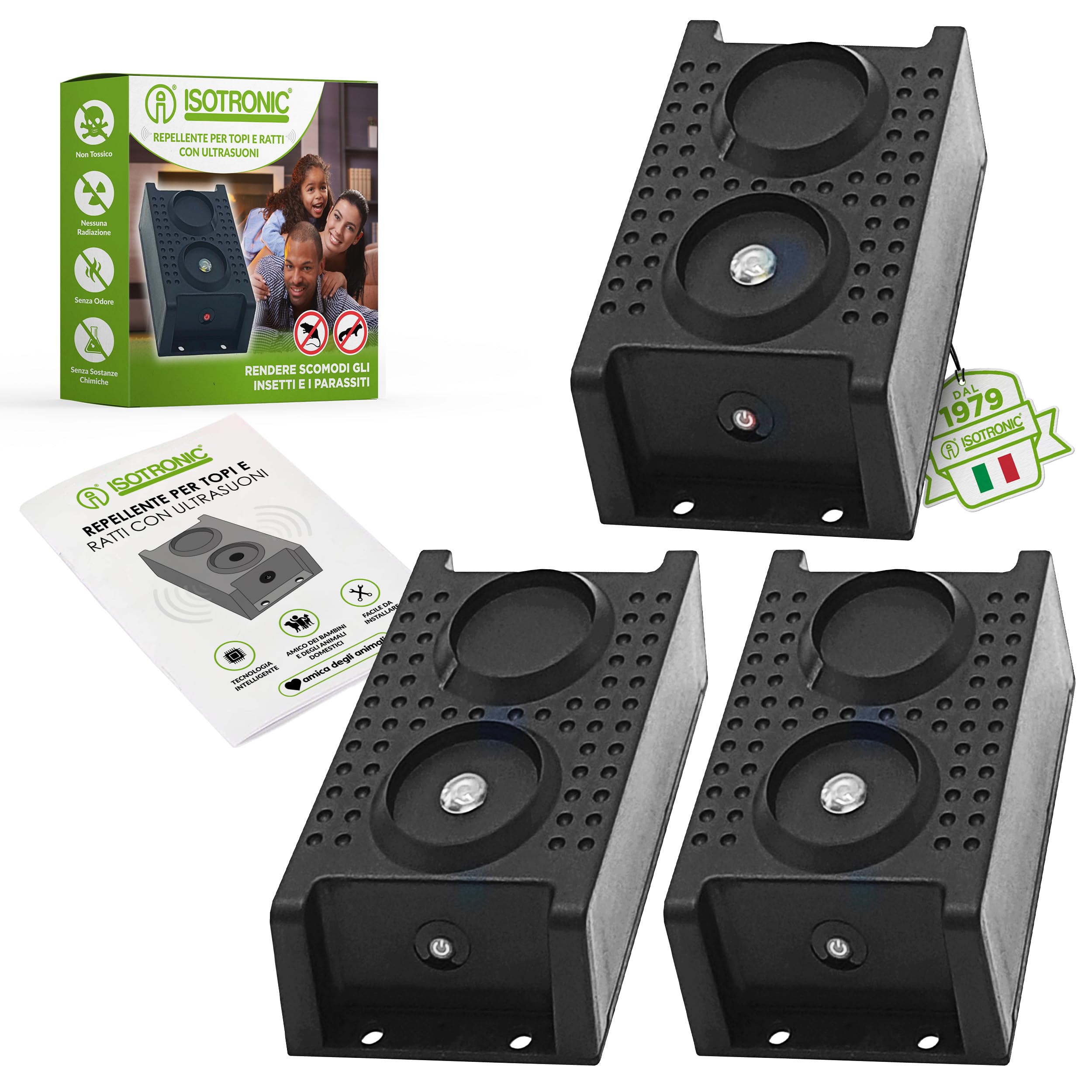 ISOTRONIC repellente martore luce LED ultrasuoni batteria auto soffitta garage casa protezione topi ratti ghiri 3 pezzi efficace interno esterno difesa dissuasore stop parassiti mobile sicurezza