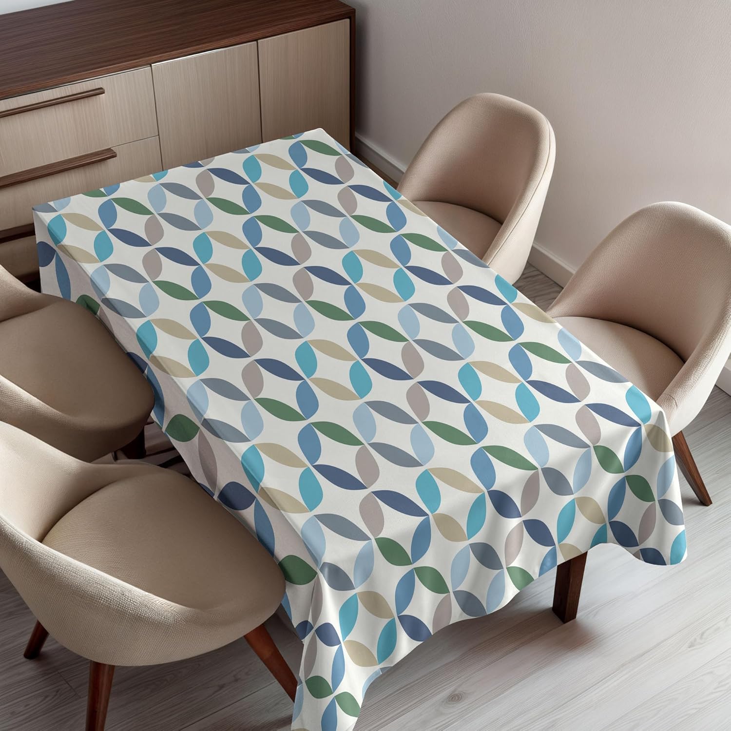 Ambesonne Birthday Tablecloth, Pattern of Striped Backdrop with Balloons Dots Celebration Birthday, Rectangular Table Cover for Dining Room Kitchen Decor, 60" X 90",Blue and Red