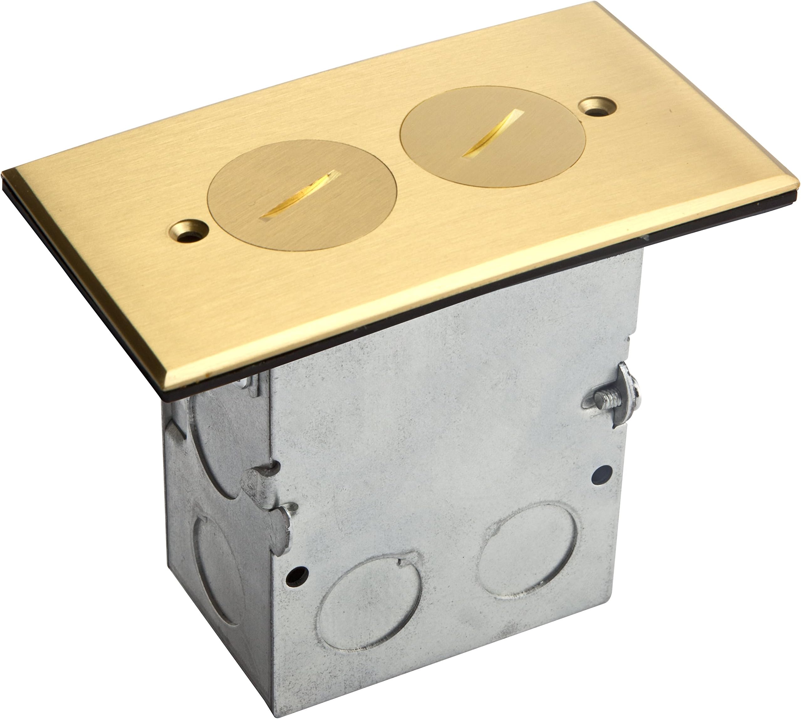 Screw Cap Cover Floor Box kit, 5” x 2.8” 1-Gang, 20A Tamper-Weather Resistant Duplex Receptacle Outlet, Watertight Gasket, Corrosive Resistant, UL Listed, 975506-C, Brass