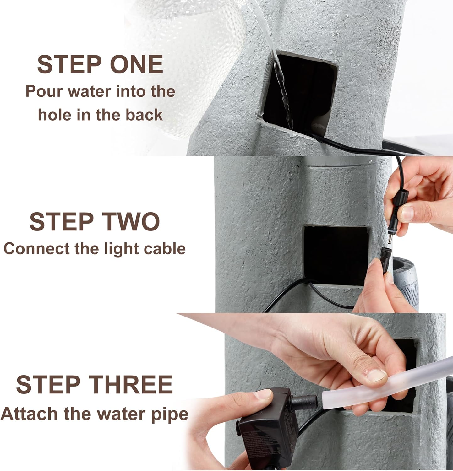 32" Outdoor Water Fountain with Led Lights, 4-Tier Modern Pottery Water Fountain, Outdoor Garden Waterfall Decor for Garden, Patio, Courtyard