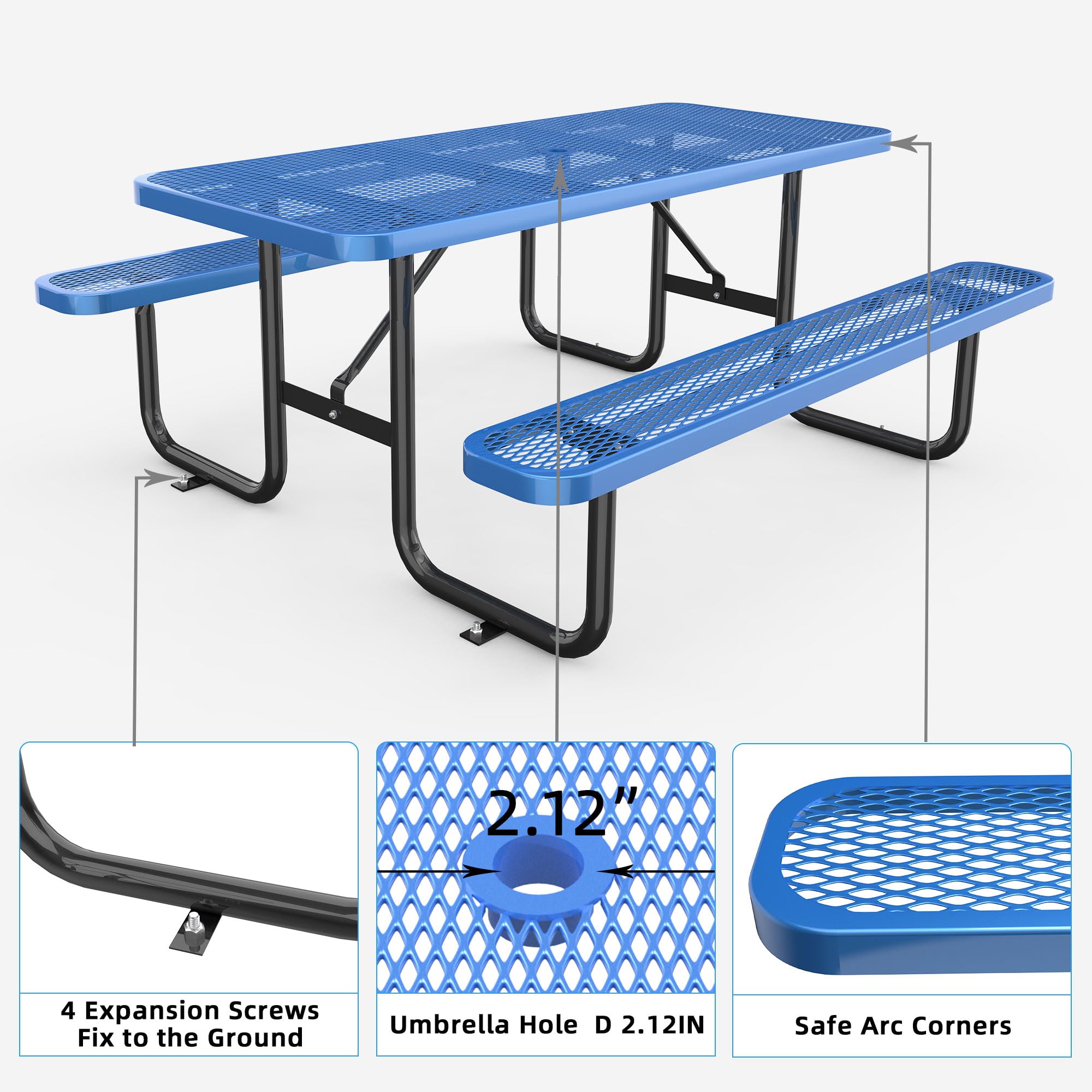 72 inch patio table with umbrella hole Outdoor Picnic Expanded Rectangular Hole, Table with 2 Built-in Benches, Heavy Duty Outdoor Seating Set, Weather-Resistant Picnic Table for Backyard, Blue : Patio, Lawn & Best Choice Products 7.5ft Outdoor Solar Market Table Patio Umbrella for Deck  Pool w/ Tilt  Crank  LED Lights - Green so its important to Base:None Galtech 636 9' Foot