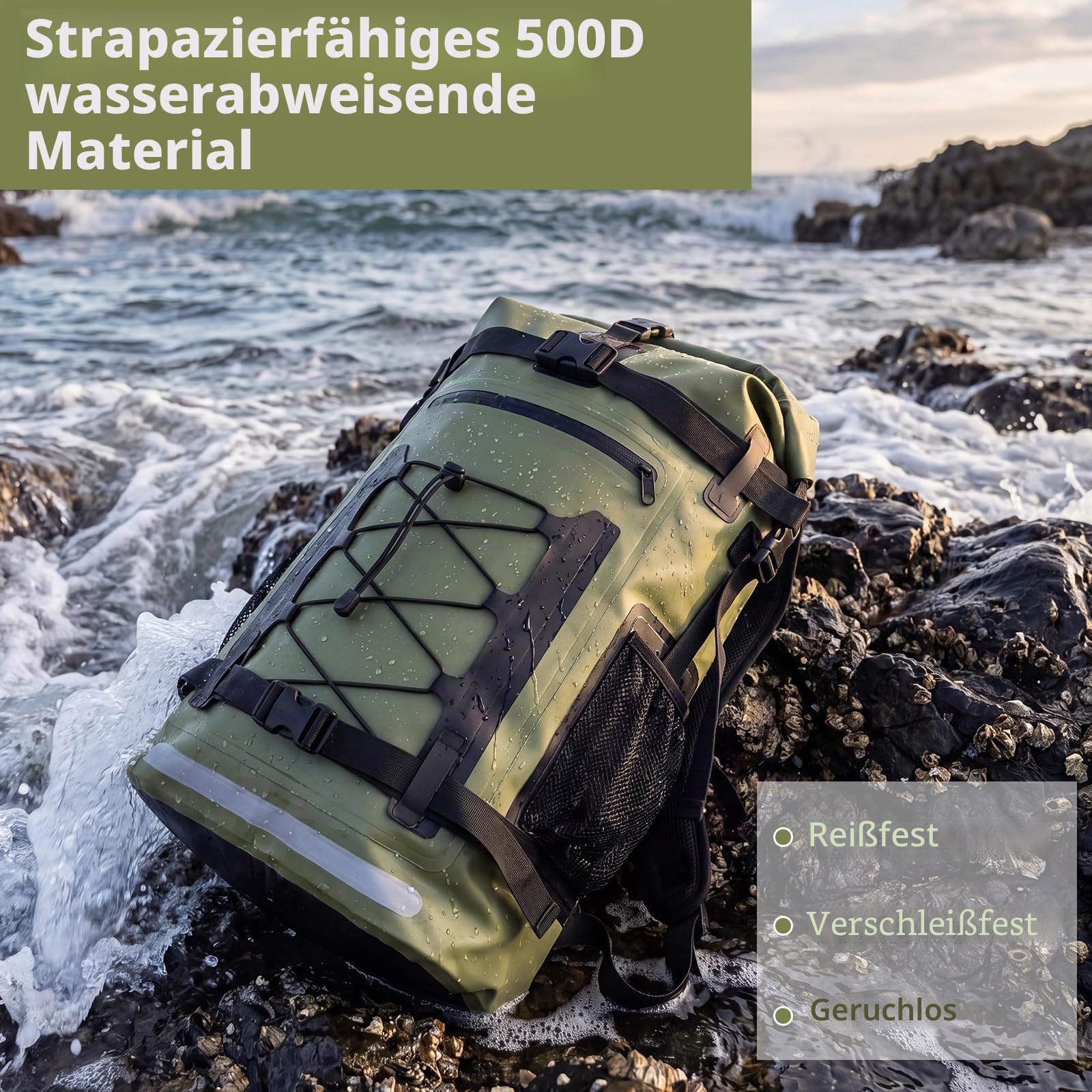 XREE 40-Liter Dry Bag, Militärgrün Waterproof Bag, Wasserdichter Beutel mit Rollverschluss für Outdoor-Aktivitäten wie Reisen, Wandern, Kajakfahren, Camping und Wassersport