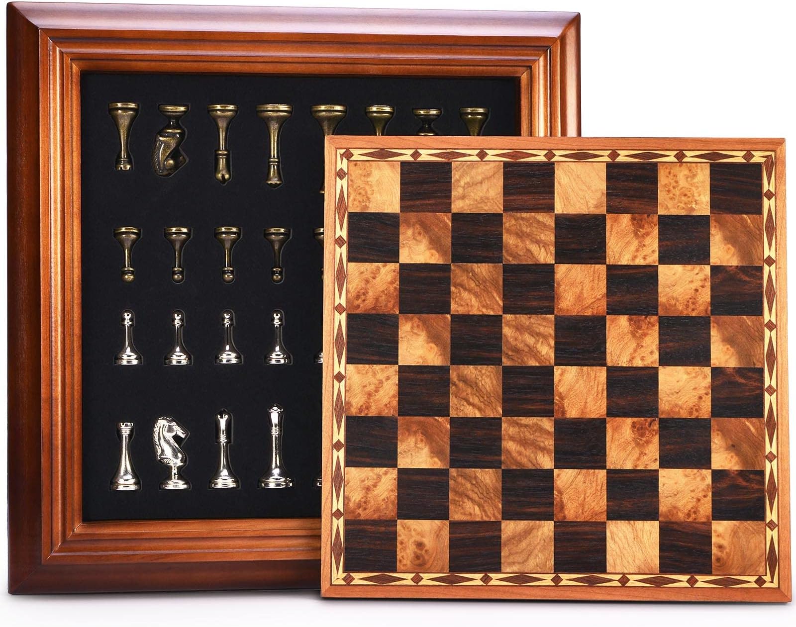 AMEROUS 14 inches Wooden Chess Set with Metal Chess Pieces / 2.5'' King/Storage for Chessmen/Gift Package/Instructions/Classic Board Game
