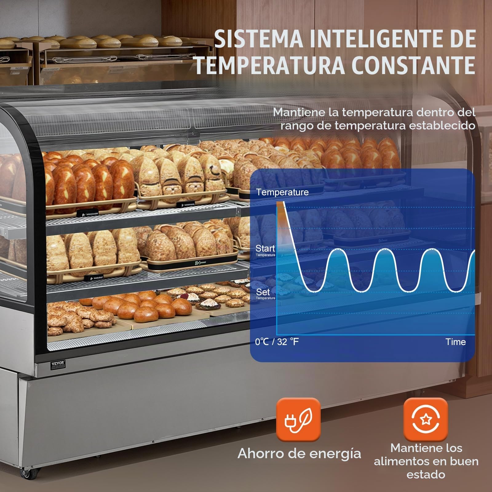 VEVOR Vitrina Refrigerada Vitrina Grande para Repostería de 901 L Refrigerador Comercial de 4 Niveles con Iluminación LED Refrigeración por Corriente Descendente Móvil con Ruedas para Panadería