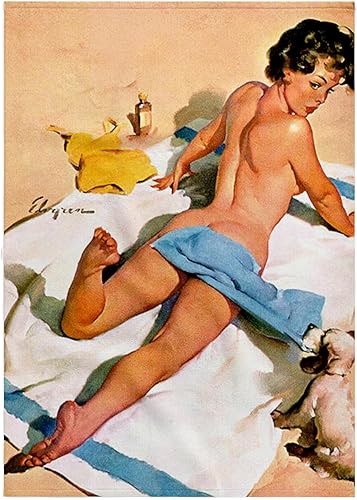 Miniatura 9 de TWL_204155_1 Toalla con estampado de rosas 3D de Elvgren Pinup Oops at Beach with Puppy TWL_204155_1, 15 x 22 pulgadas, blanco