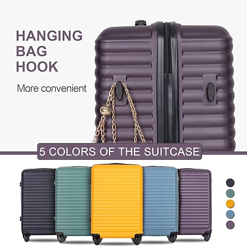 Miniatura 3 de Juego de maletas duraderas de viaje con ruedas giratorias TSA, equipaje de mano, juego de 3 piezas (20 pulgadas24 pulgadas28 pulgadas), Berenjena,