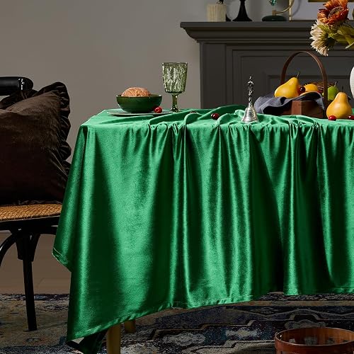 OMMATO Green Velvet Rectangle Tablecloth Farmhouse Luxury Solid Table Cloth Fren