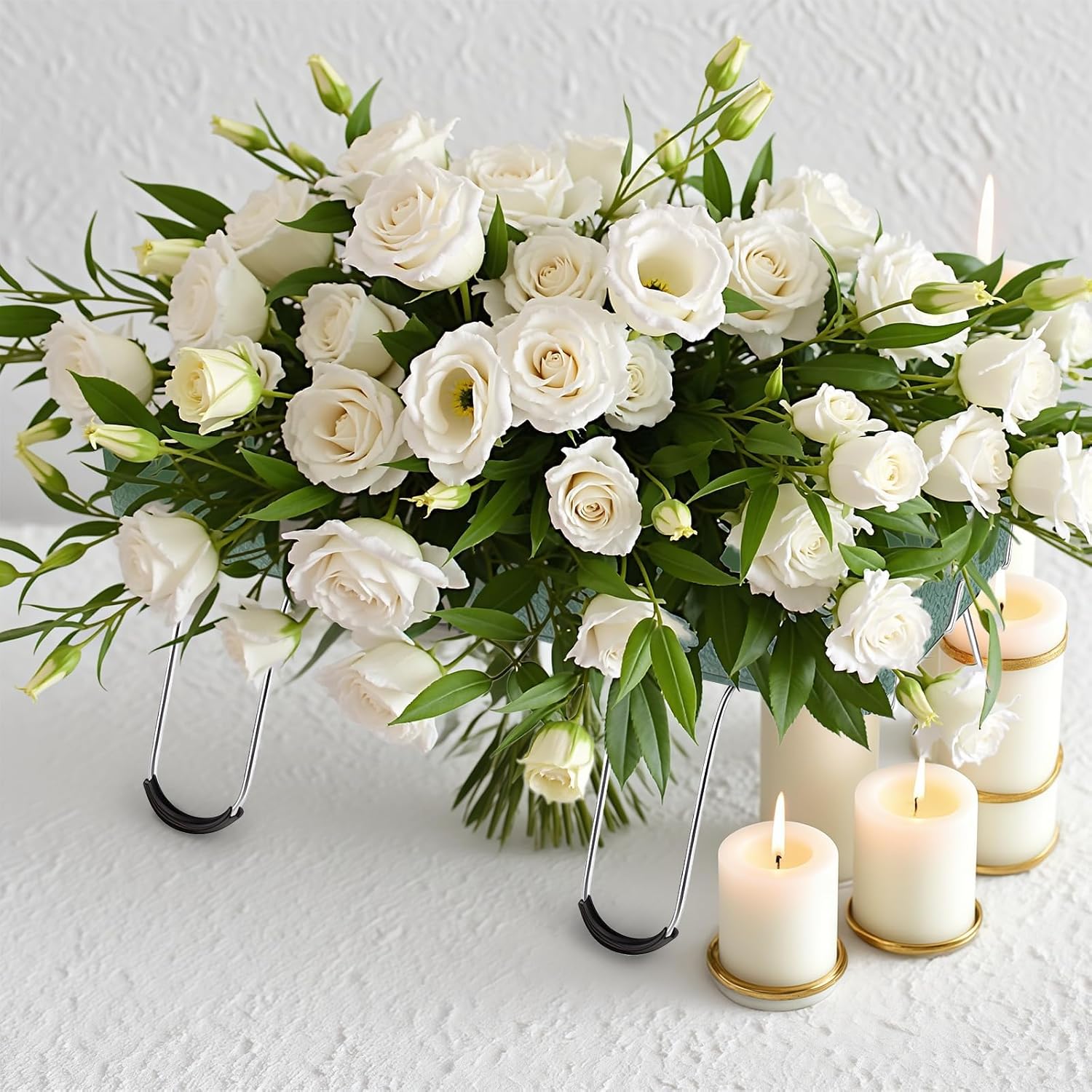 4 Pack Headstone Flower Saddle 12 Inch Grave Saddles for Cemetery Headstones for Graves Wire Rustproof Galvanized Tombstone Saddle with Floral Foam for Grave Headstone Cemetery Floral Decorations