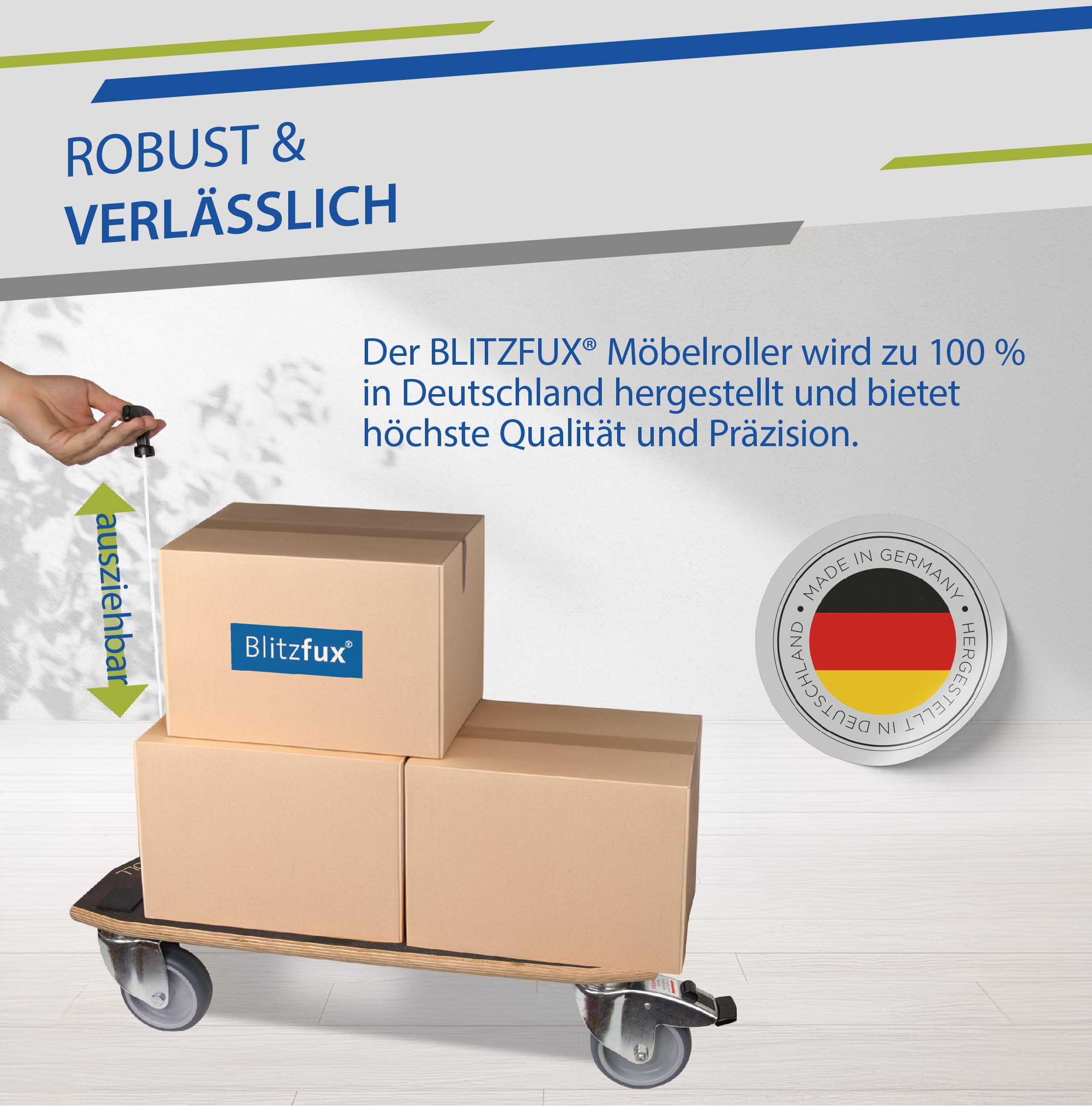 Pullboard Möbelroller mit 320 kg Traglast - Leicht & Stark - 4,7 kg Gewicht - Ergonomisches Design mit CablePULL Seilzug - Müheloser Transport mit Hochwertigen Lenkrollen - Made in Germany
