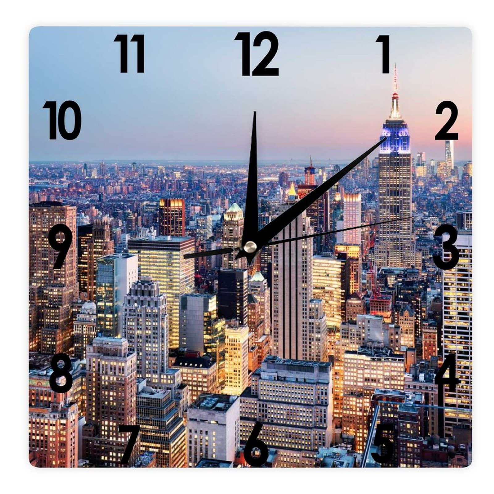 HIGOSS Square Wall Clock New York City Silent Non-Ticking Clock 12 Inch, Battery Operated Accurate Landscape/Cityscape Farmhouse/Home/Office Decor