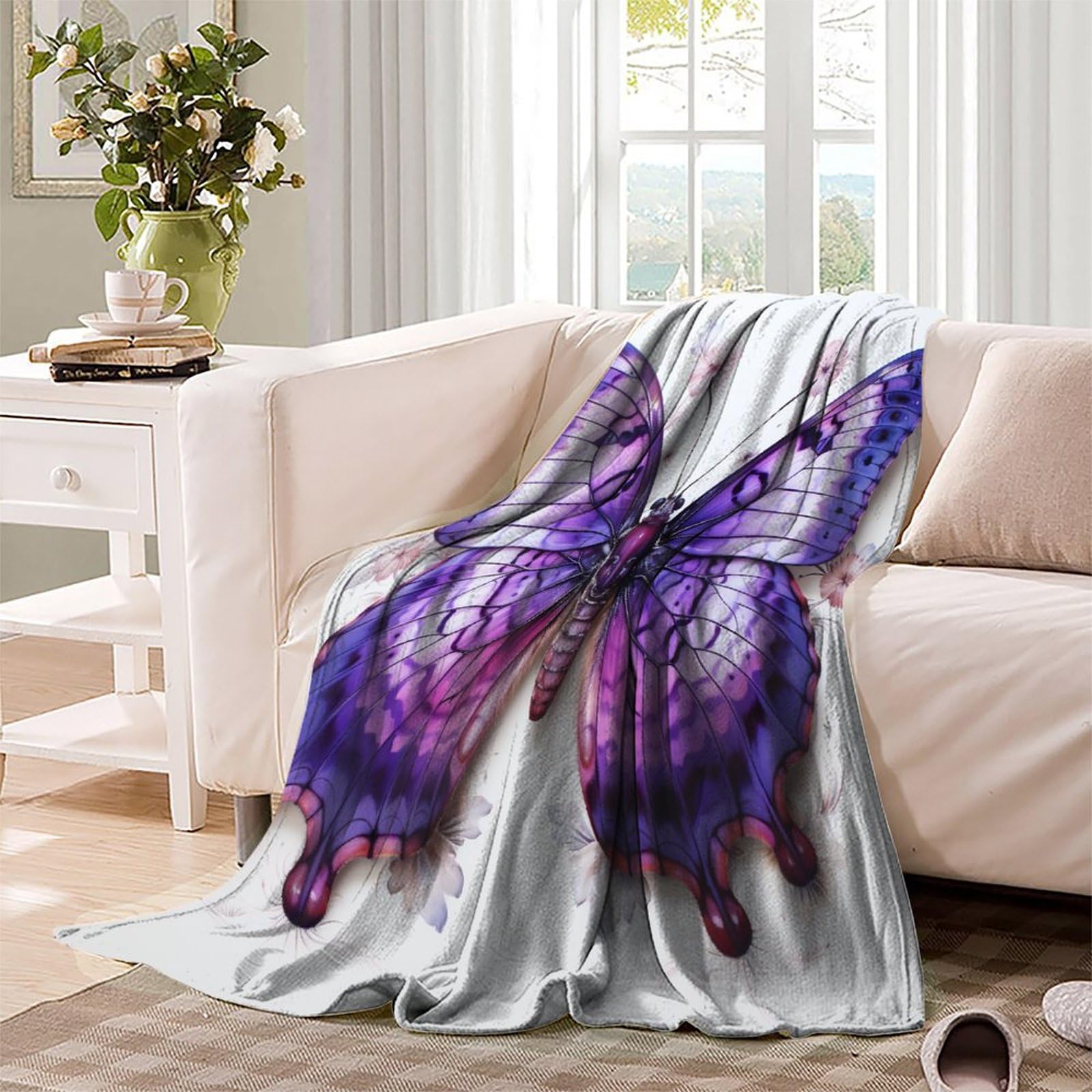 Coperta viola con farfalle e farfalle, da donna, in pile di