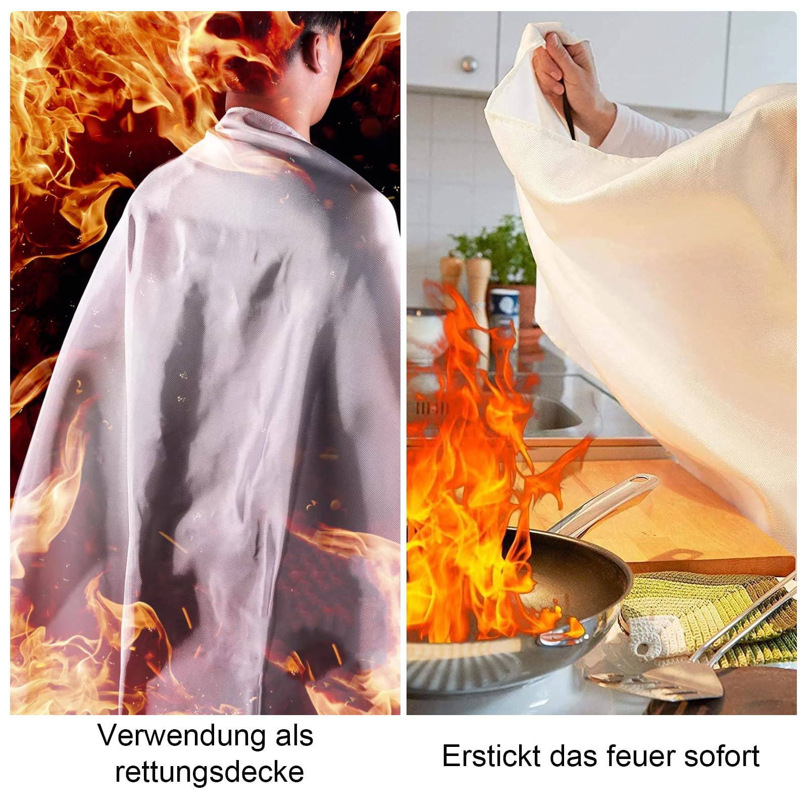 Brandblusdeken voor in de keuken, 2 stuks, brandbeschermingsdeken, DIN