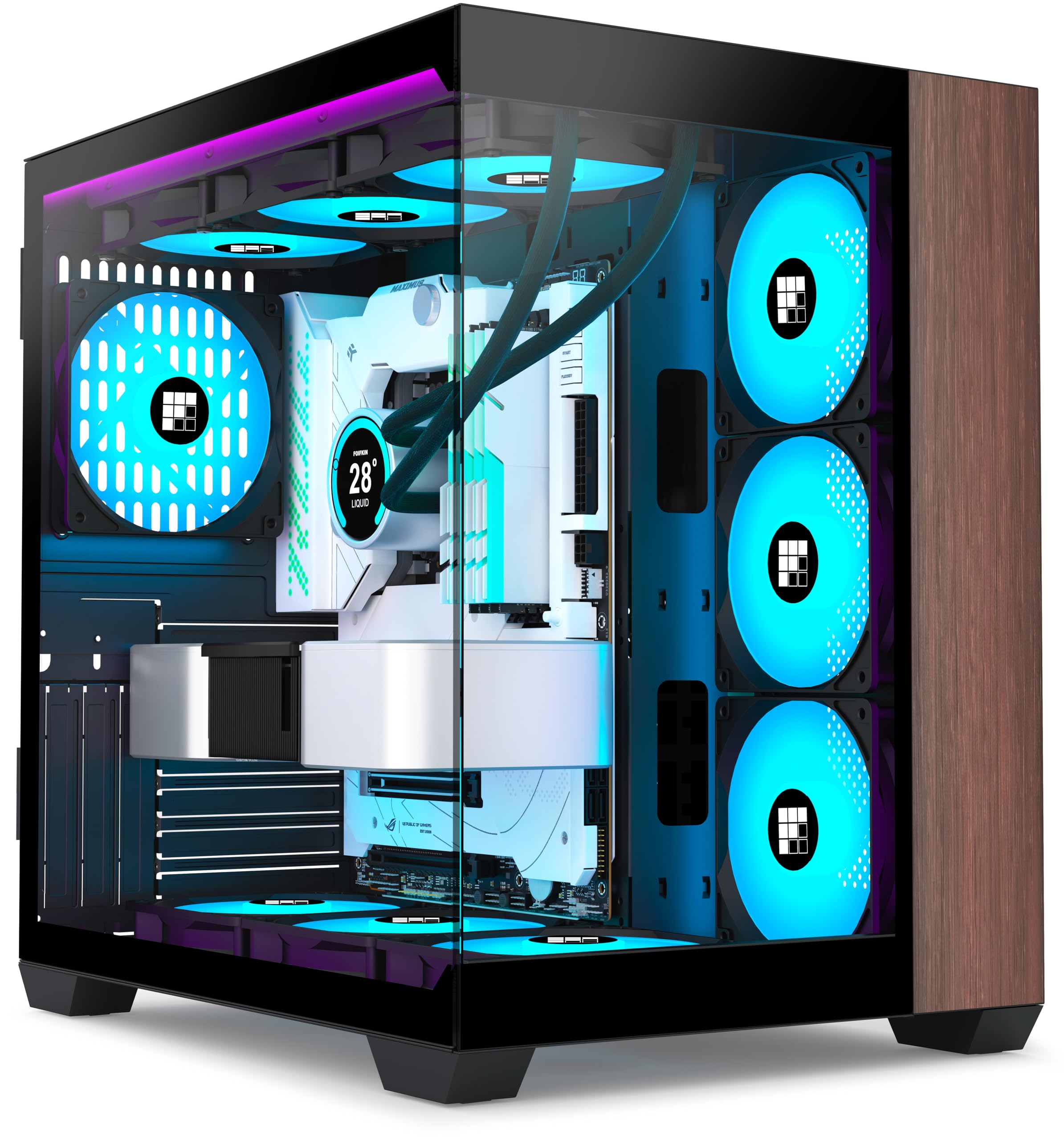 自作PC cpu case mb psu fan FOIFKIN M9 PC Case -Wood Walnut Front Pane, Pre-Installed 3
