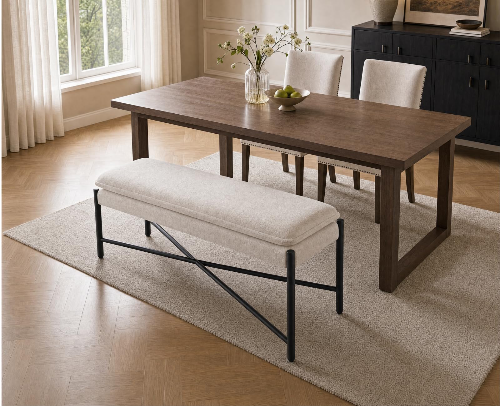 Ya-Home Banc Bout de Lit Moderne,Banquette d'Entrée,Lin,Beige | Banc Ottoman d'Entrée à Double Couche Rembourré,Pieds Métalliques,pour Entrée Salon Chambre à Coucher