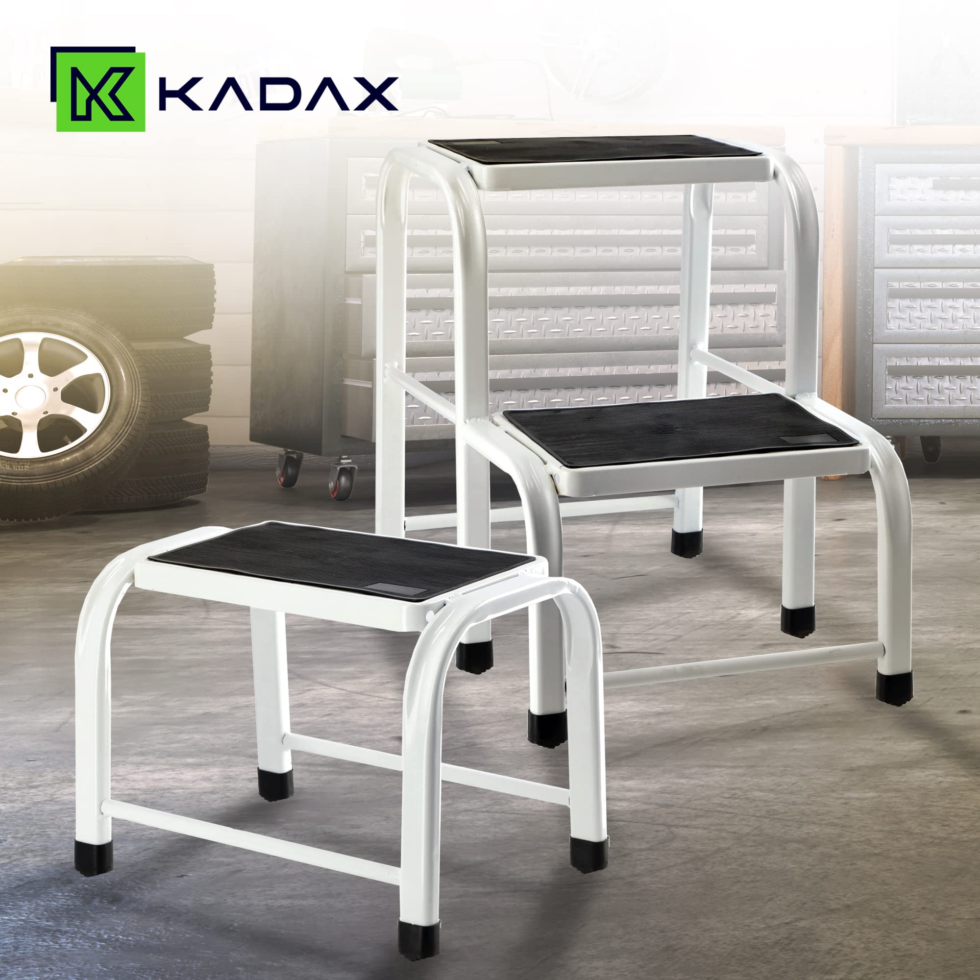 KADAX Taburete de acero, escalera doméstica de hasta 150 kg, taburete de transporte con patas antideslizantes, escalera doméstica, taburete de aluminio (1 nivel)