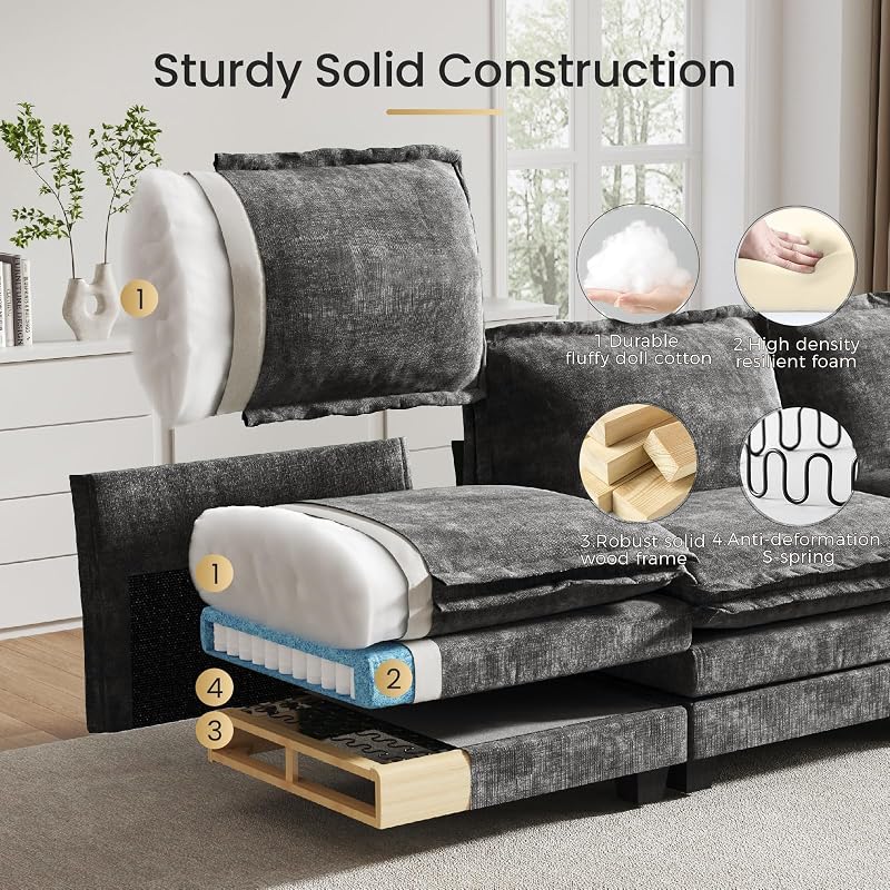 Large V-Shaped Modular Sectional Sofa, 7 Seater Cloud Couch with Ottoman image 6