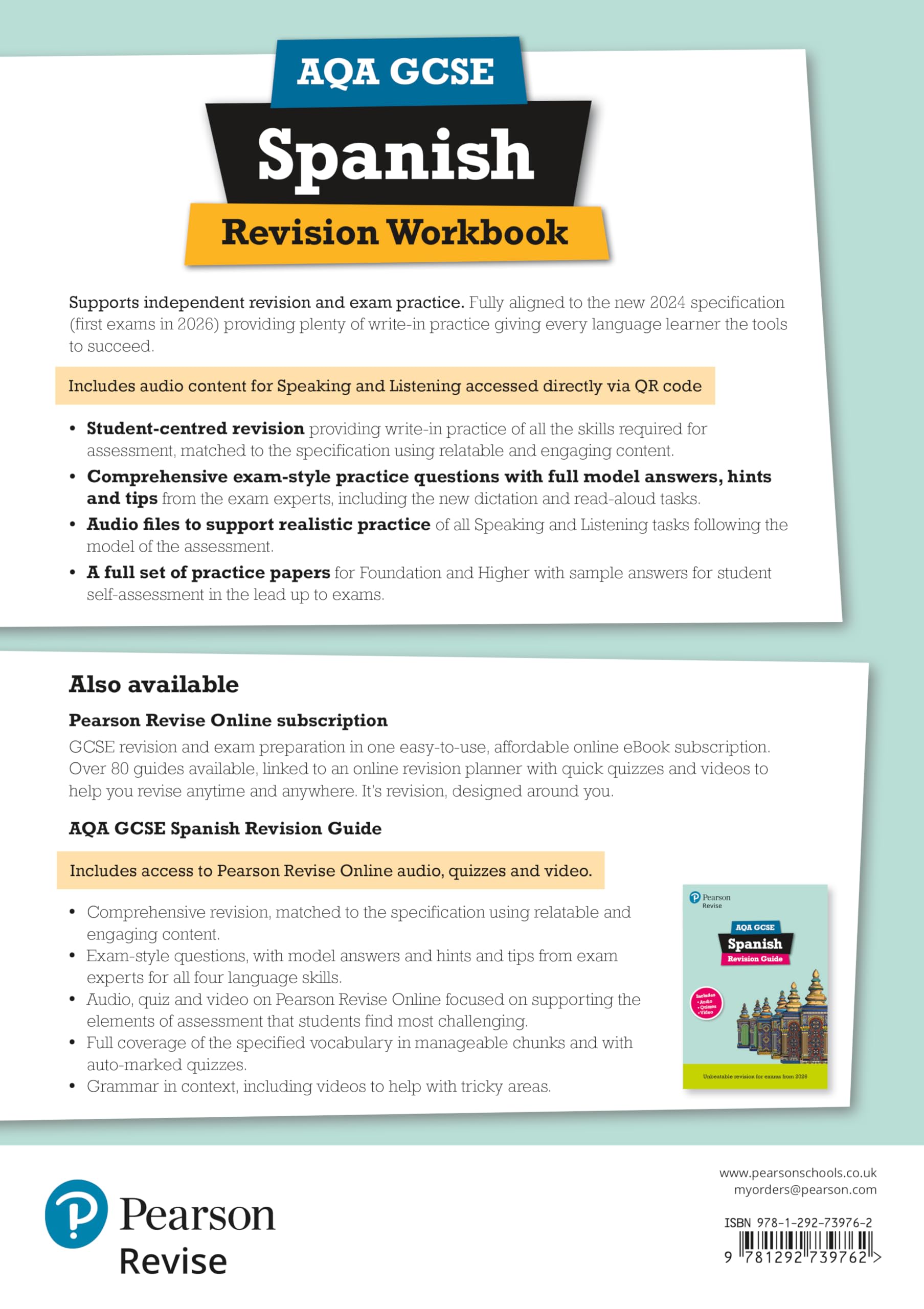 Pearson Revise AQA GCSE Spanish Revision Workbook - for 2026, 2027 exams