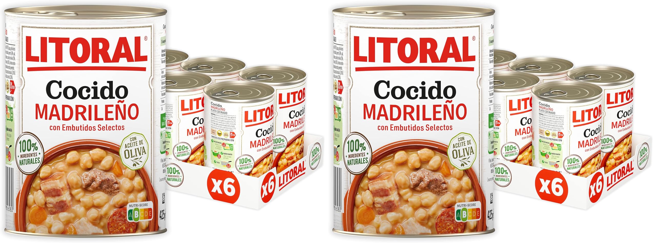 LITORAL Cocido Madrileño - Plato Preparado Sin Gluten - Pack de 6x425g - Total: 2.55kg (Paquete de 2)
