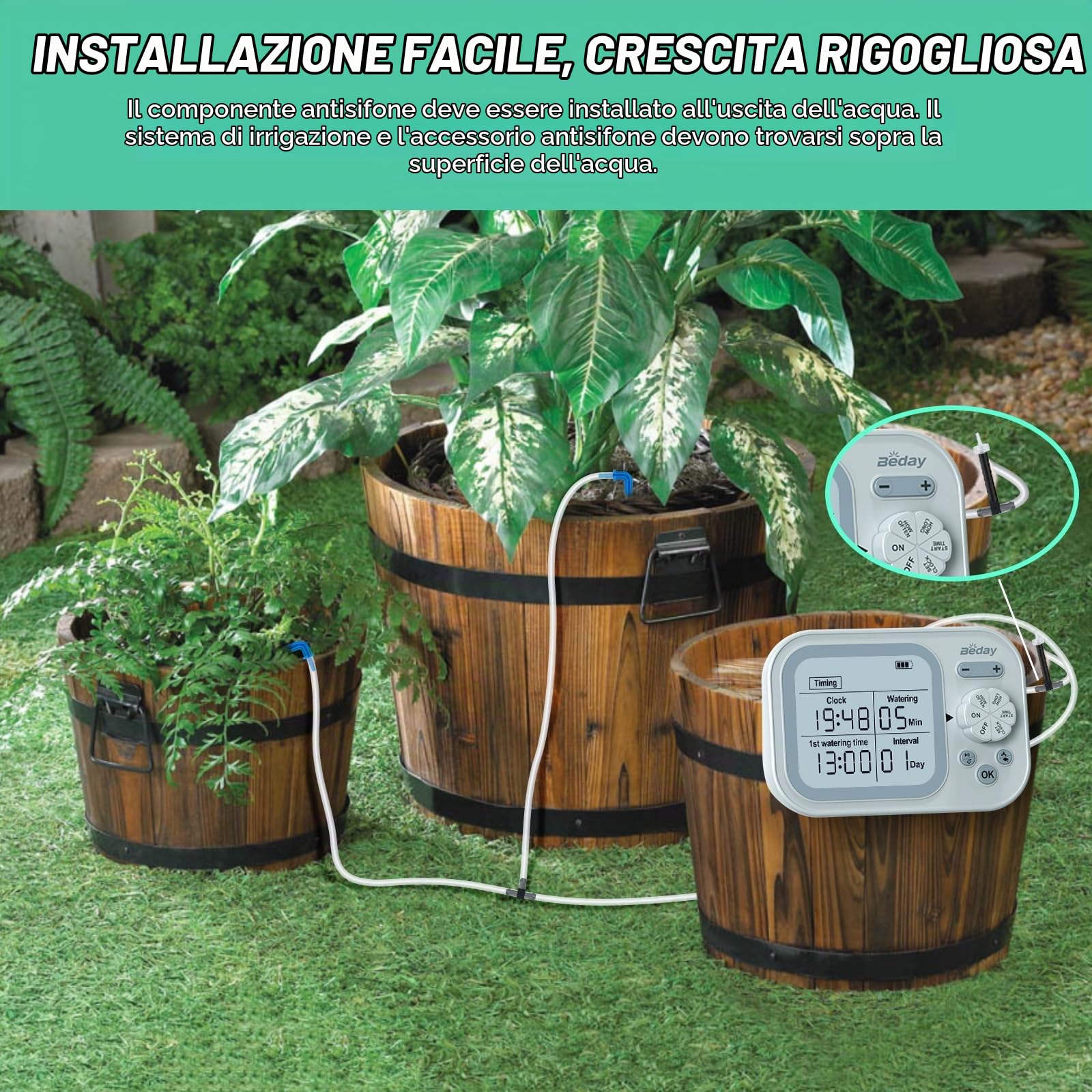 Irrigatore automatico per piante da interno, sistema di autoirrigazione per 15 piante in vaso, kit di irrigazione a goccia automatica, timer per l'irrigazione programmabile, irrigazione con rilevament