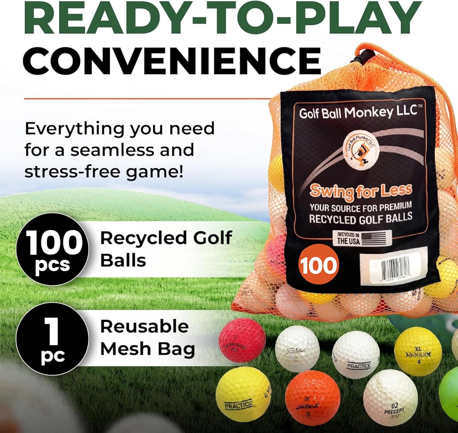 Golf Ball Monkey Hit Away Used Golf Balls Bulk with Mesh Bag – Used Range Balls & Shag Practice Golf Balls – Cheap Bulk Golf Balls Used for Backyard & Driving Range Golf Balls for Training