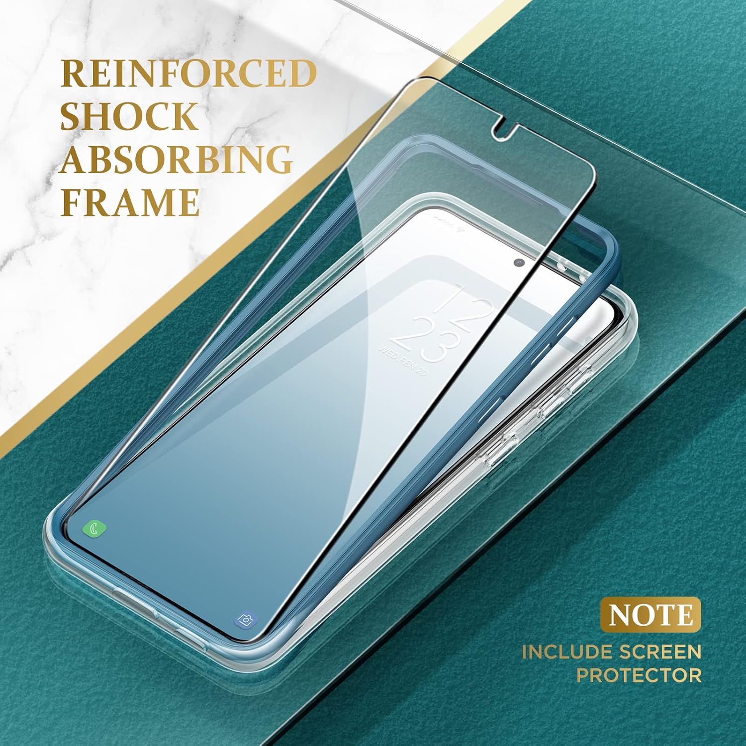 GVIEWIN for Samsung Galaxy S21 Case with Screen Protector & Camera Lens Protector,[21FT Military Grade Drop Test],Full Body Protection Shockproof Rugged Marble Case Cover for Women (Night Trail/Blue