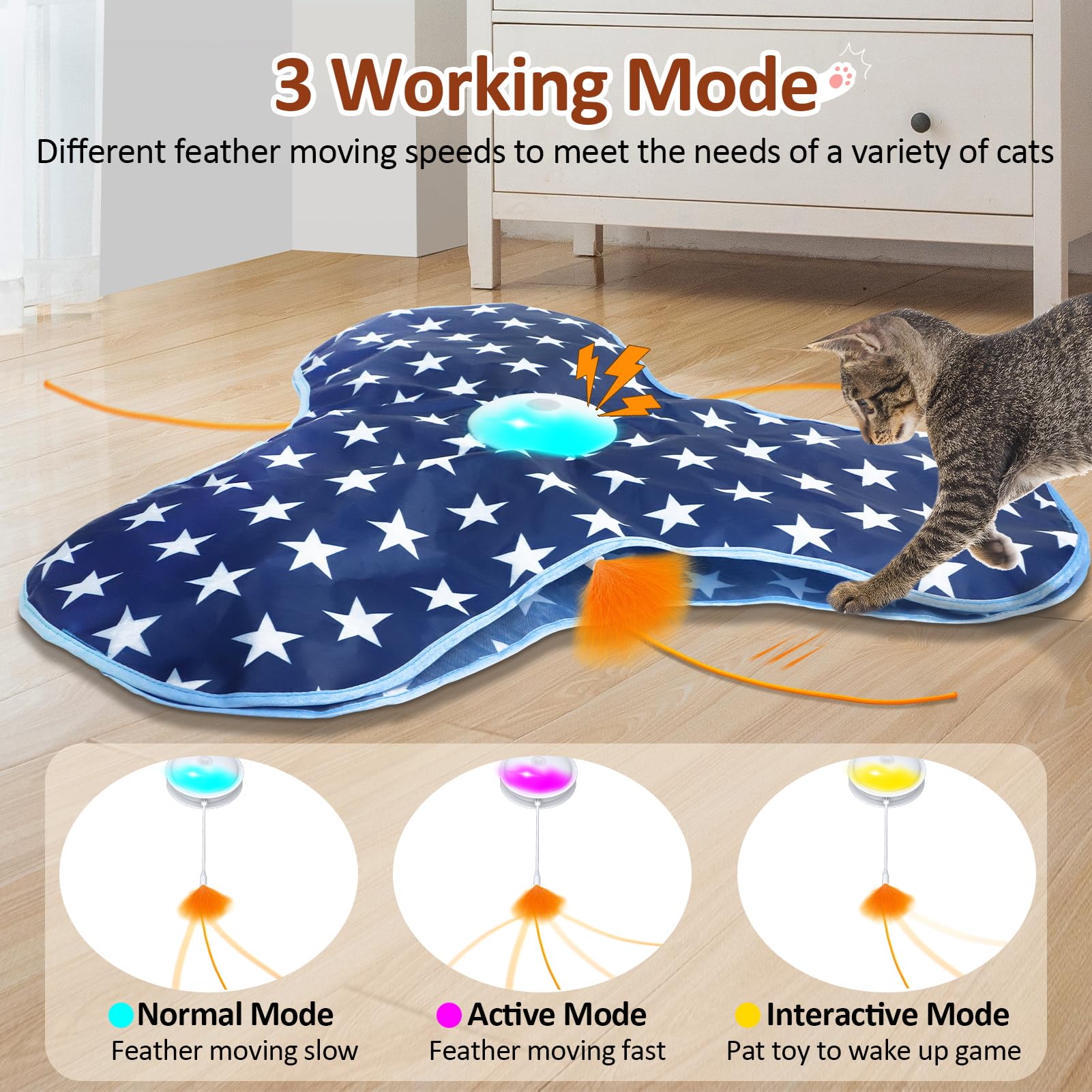 Sofolor Jouet interactif rechargeable pour chat – Jouets d'exercice pour chats adultes ennuyés d'intérieur – Jouet à cache-cache avec détecteur de mouvement – Plume mobile – Chirping