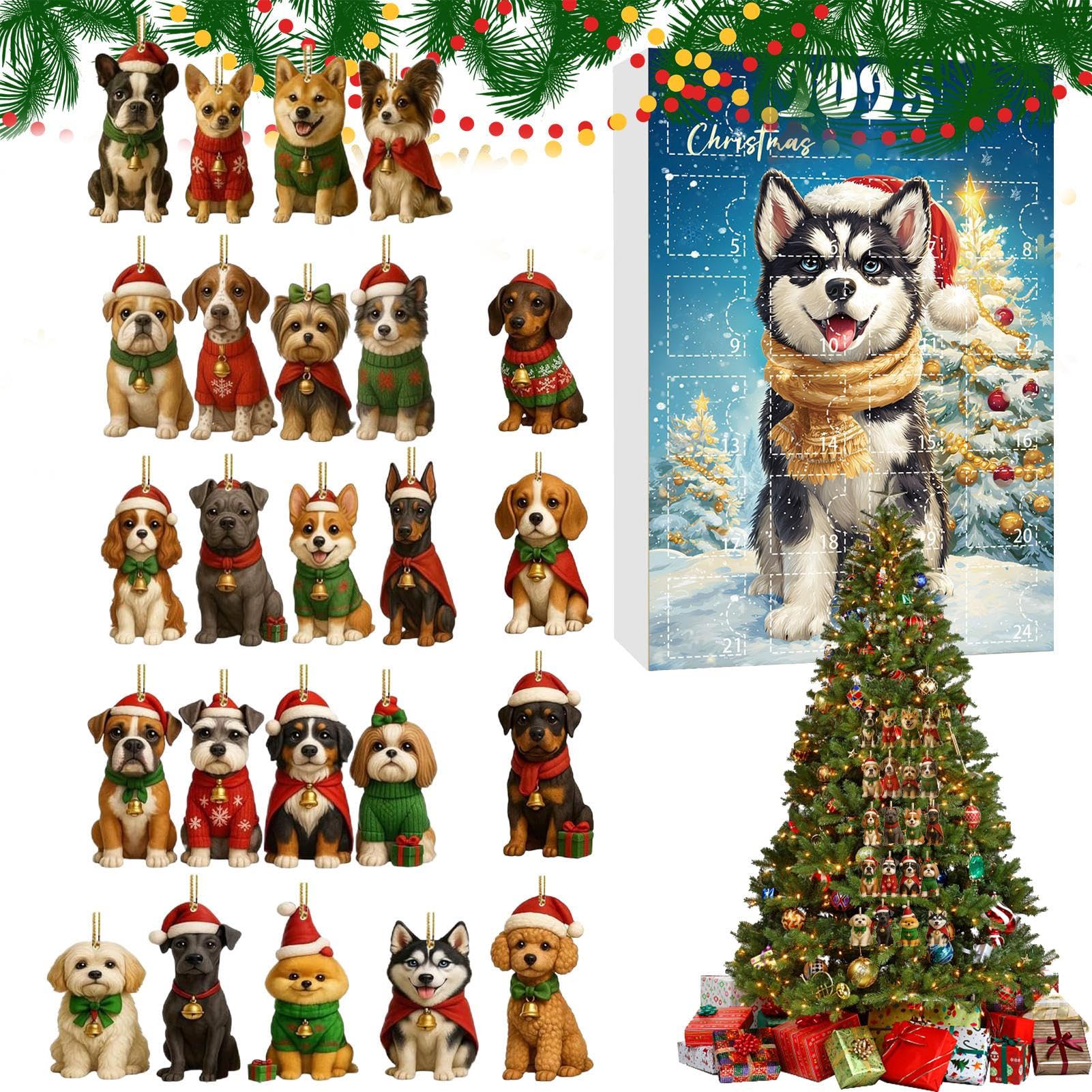 Calendario Countdown Con Ciondolo Cane Decor 2D Piatta Riutilizzabile | Calendario Decor Canino 24 Giorni Countdown Natale Per Famiglia Amanti Cani Bambini Casa Giardino