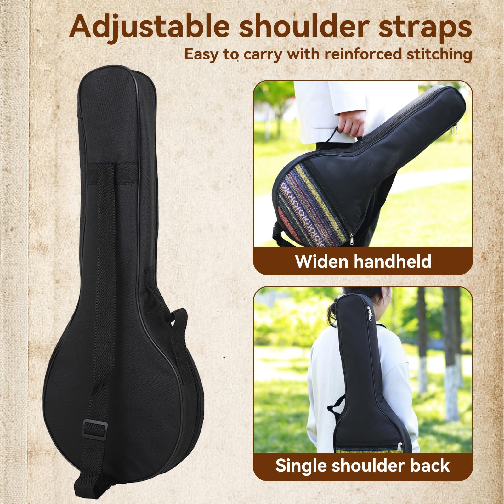 4 String Banjo Tasche, 63,5x26,5x7,5cm/25x10,4x3 Zoll Banjo Organizer Banjo Tasche 4-Saiten-Banjo-Tasche Gig Ethnischer Stil Banjotasche Baumwolle mit verstellbaren Riemen Instrumentenzubehör