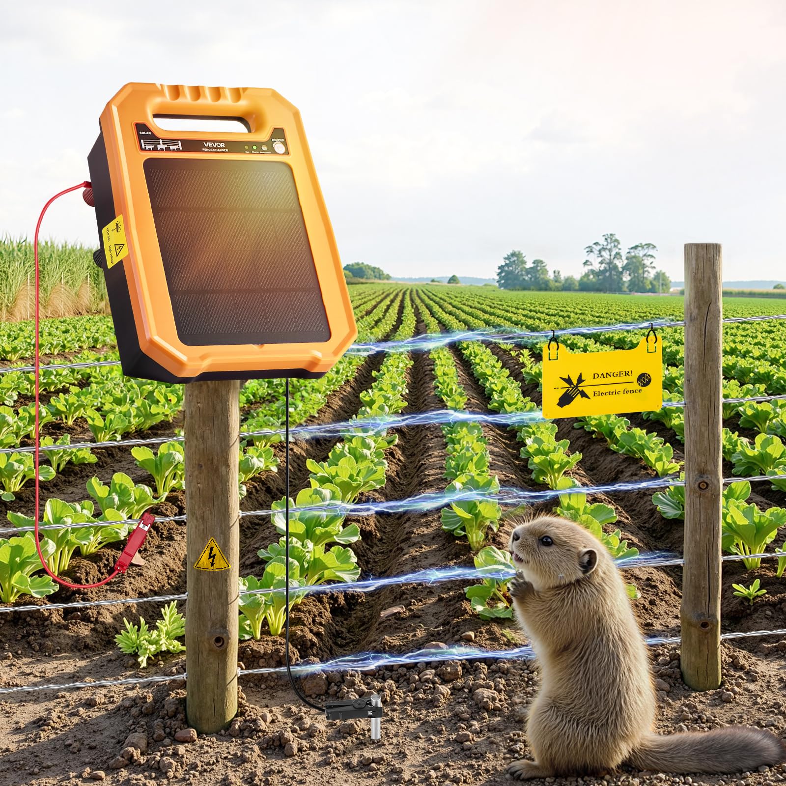 VEVOR Cargador Solar para Cercas 0,3 J Alcance de 3 km Kit de Energizador para Cercas Eléctricas Resistente a la Intemperie, 7 Días de Autonomía para Ganado, Aves de Corral, Protección de Jardines